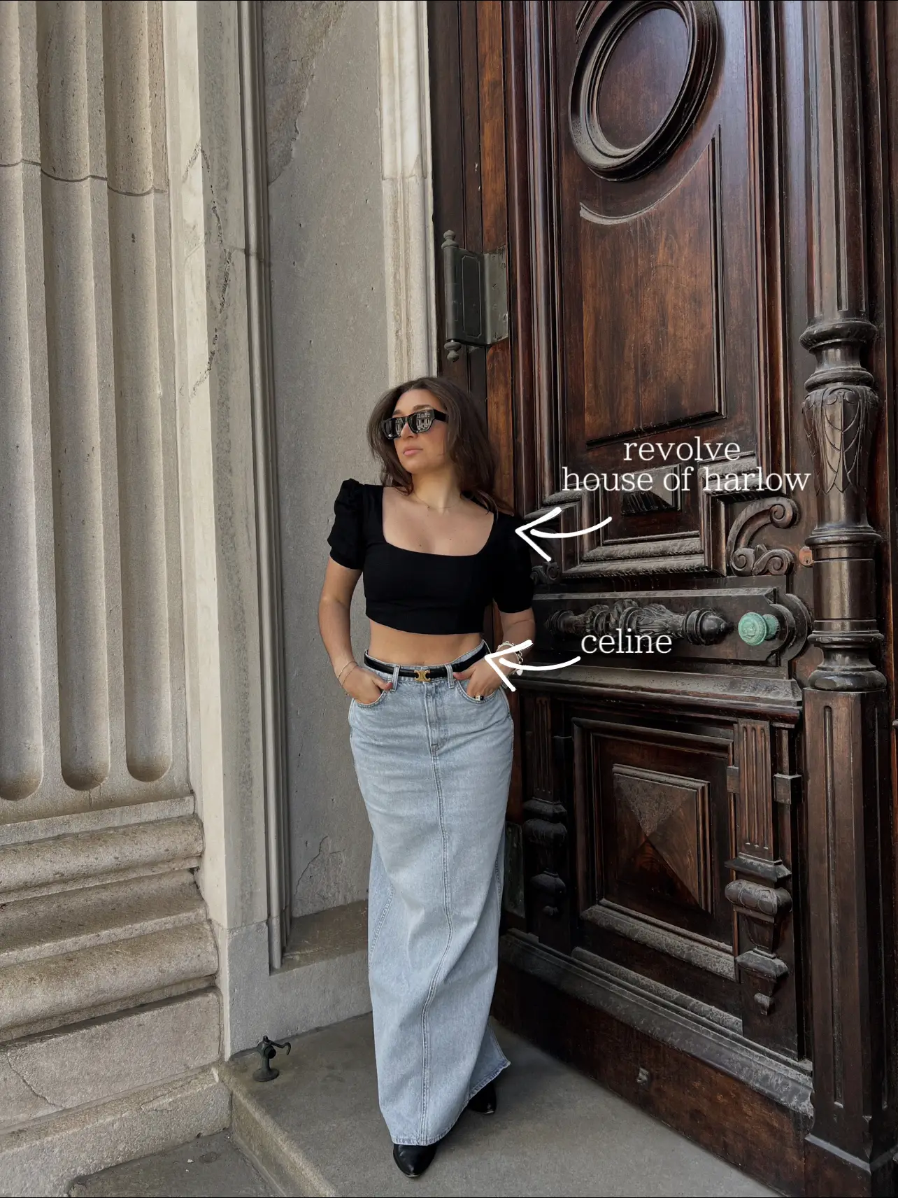 Styling a House of Harlow Denim Skirt (Get Outfit Ideas Now)